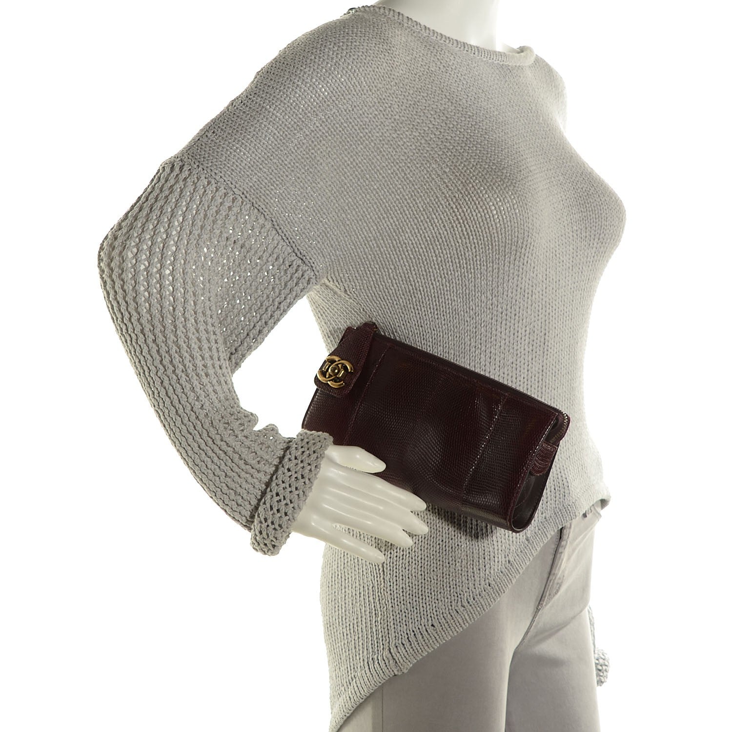 Chanel Lizard Boy Clutch Burgundy 2 of 8