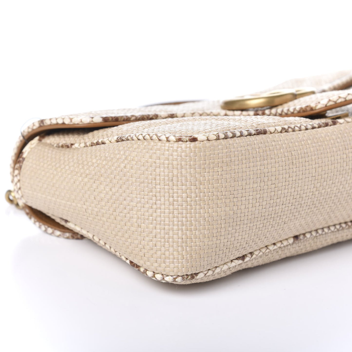 Raffia Elaphe Matelasse Small GG Marmont Shoulder Bag Natural Cream Brown