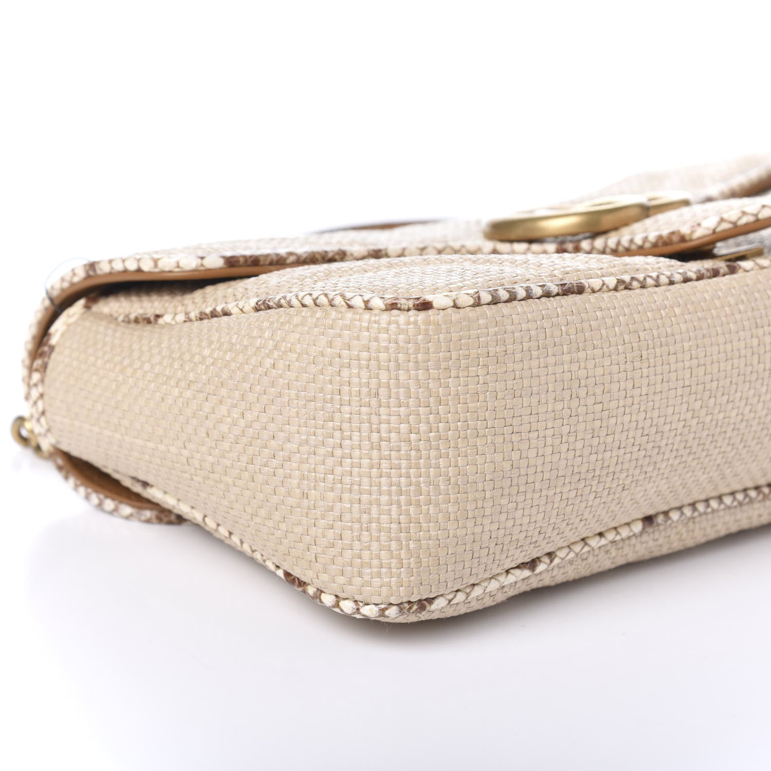 Gucci Raffia Elaphe Matelasse Small GG Marmont Shoulder Bag Natural Cream Brown 6 of 10