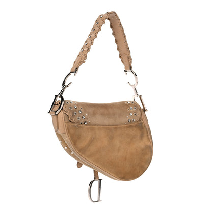 Christian Dior Suede Crystal Studded Saddle Bag Brown 3 of 18