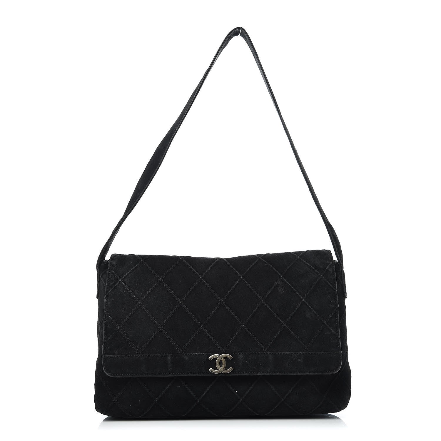 Chanel Suede Quilted Flap Shoulder Bag Black 1 of 11