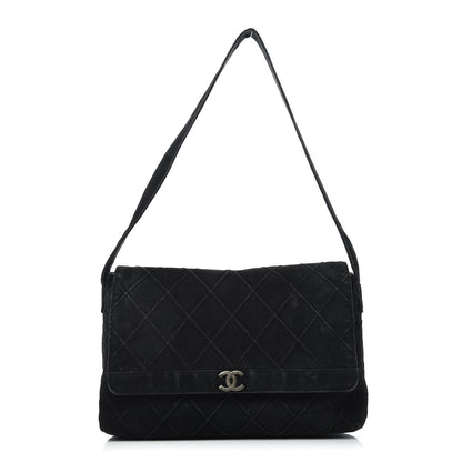 Chanel Suede Quilted Flap Shoulder Bag Black 1 of 11