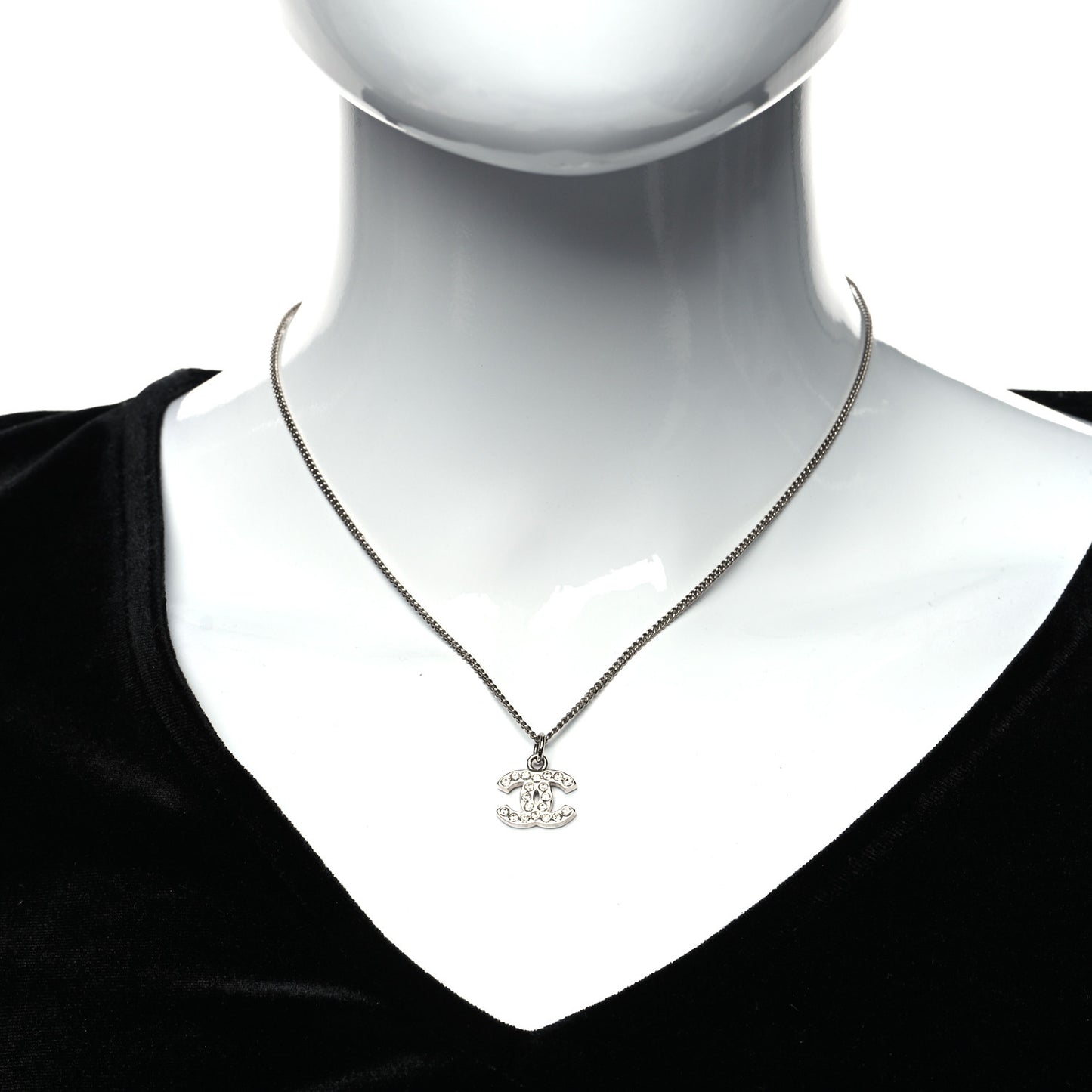 Crystal CC Pendant Necklace Silver