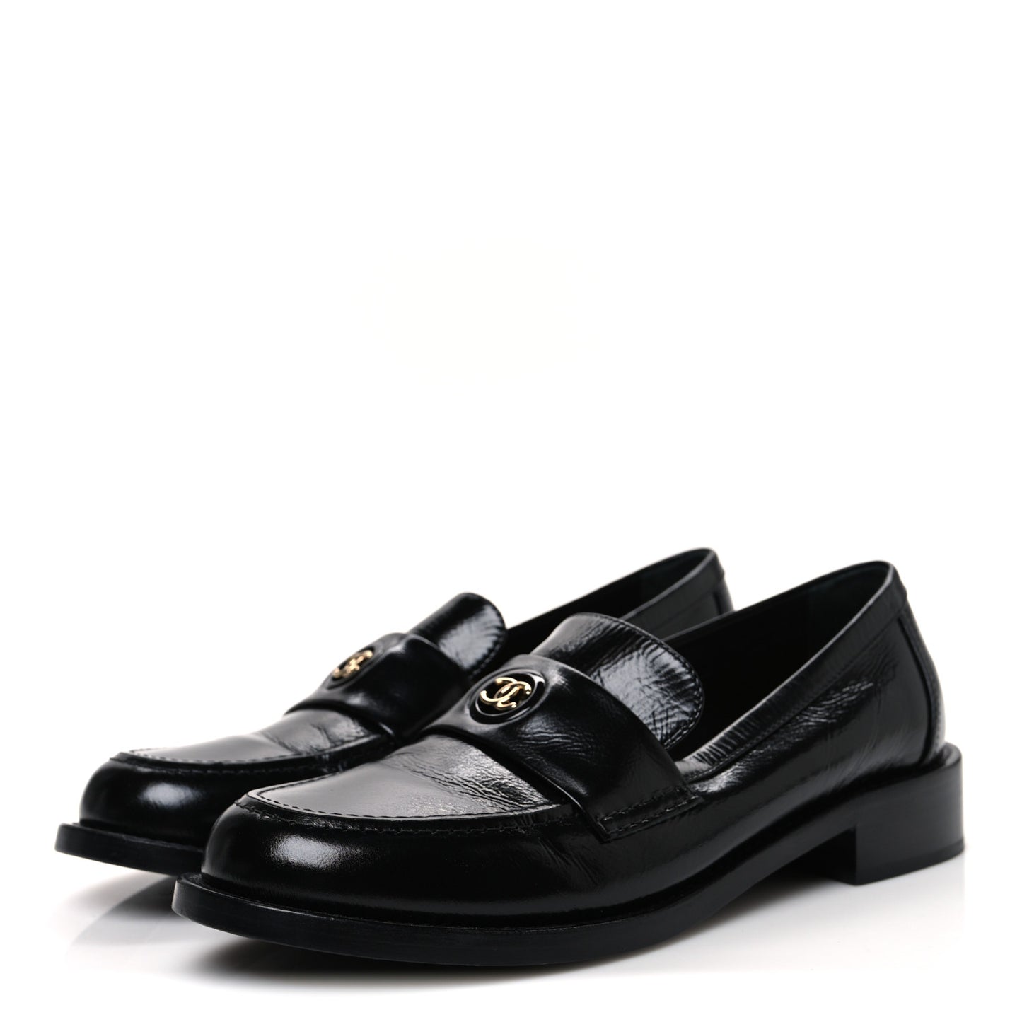 Shiny Calfskin Logo Loafers 38.5 Black