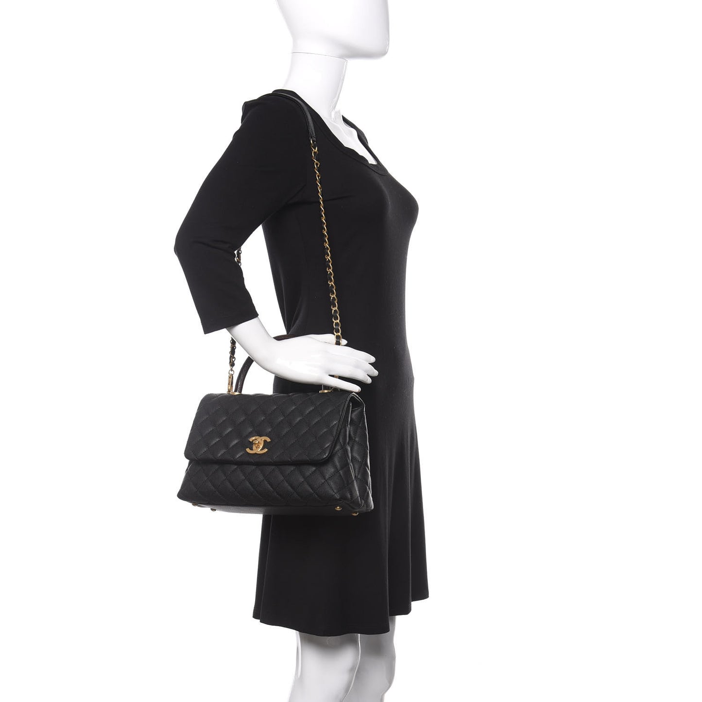Caviar Lizard Embossed Quilted Small Coco Handle Flap Black