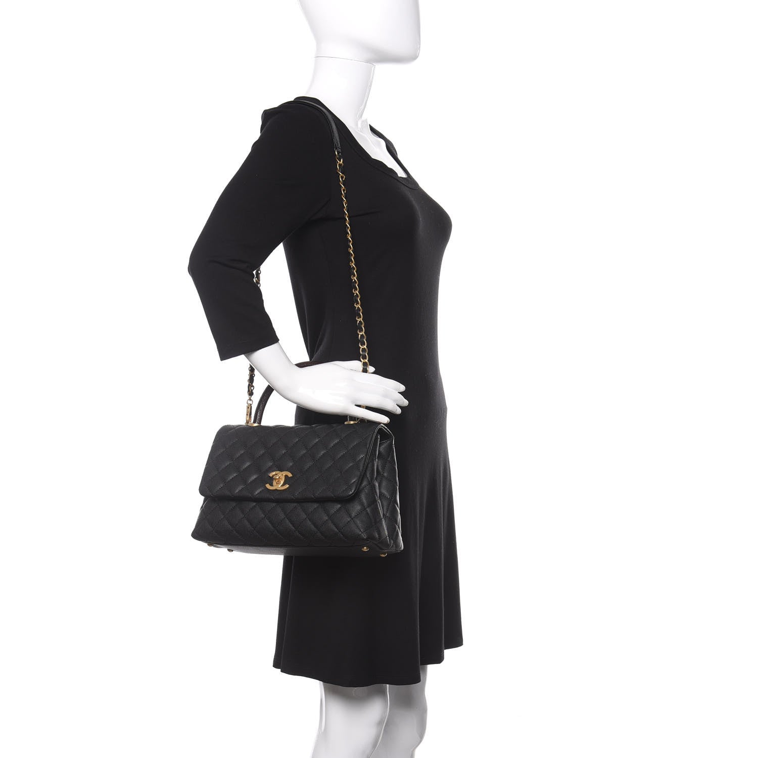 Chanel Caviar Lizard Embossed Quilted Small Coco Handle Flap Black 2 of 12