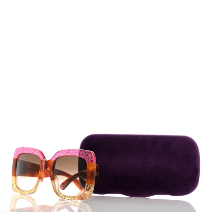 Gucci Acetate Square Frame Sunglasses GG0083S Glitter Pink Multi 8 of 8