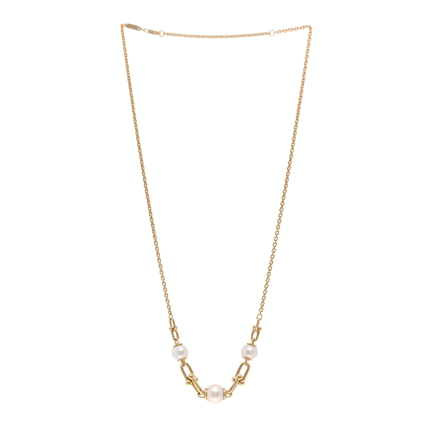 Tiffany 18K Yellow Gold Pearl HardWear Link Pendant Necklace 3 of 5