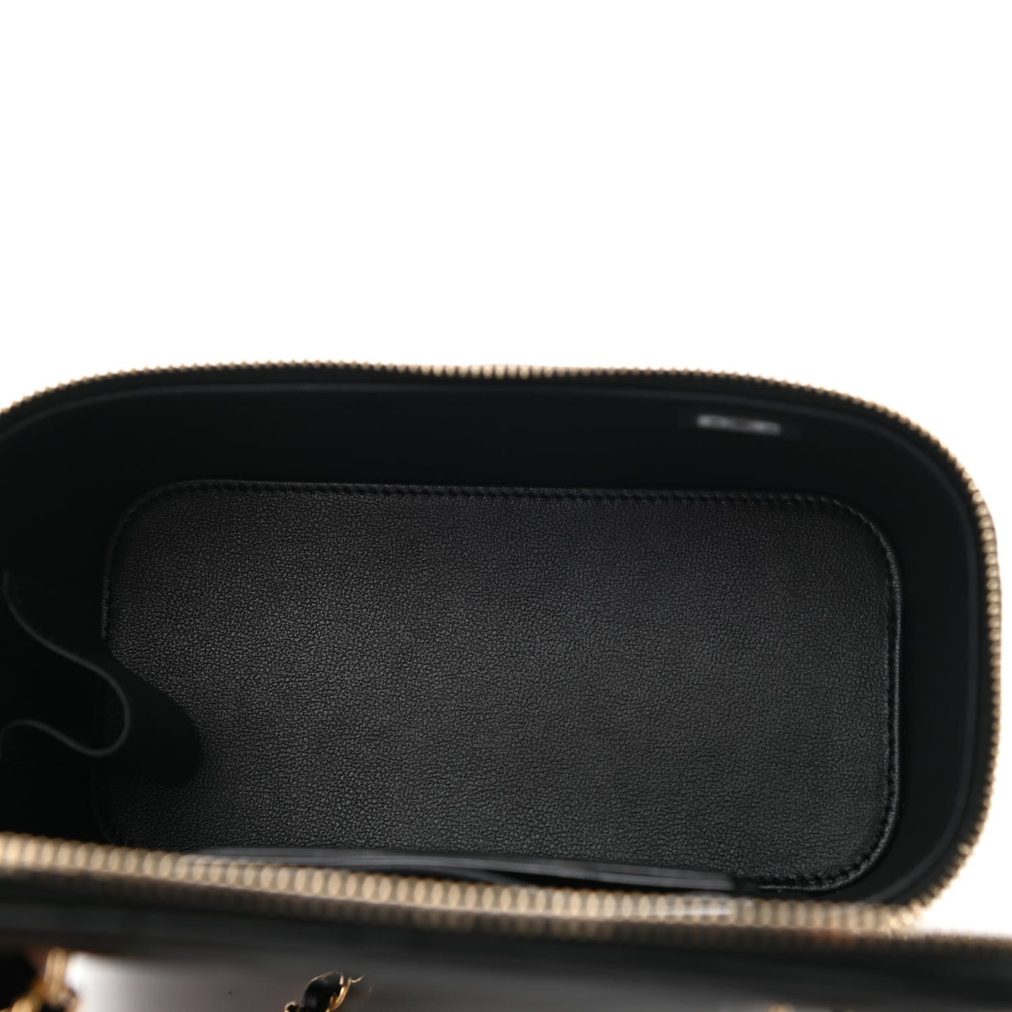 Lambskin Quilted Enamel Coco Casino Small Vanity Case With Chain Black
