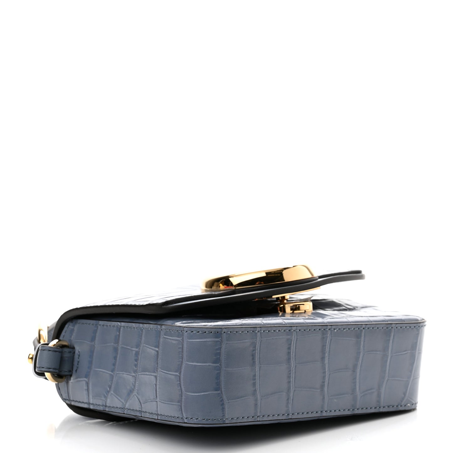 Calfskin Crocodile Embossed Mini C Double Carry Ash Blue