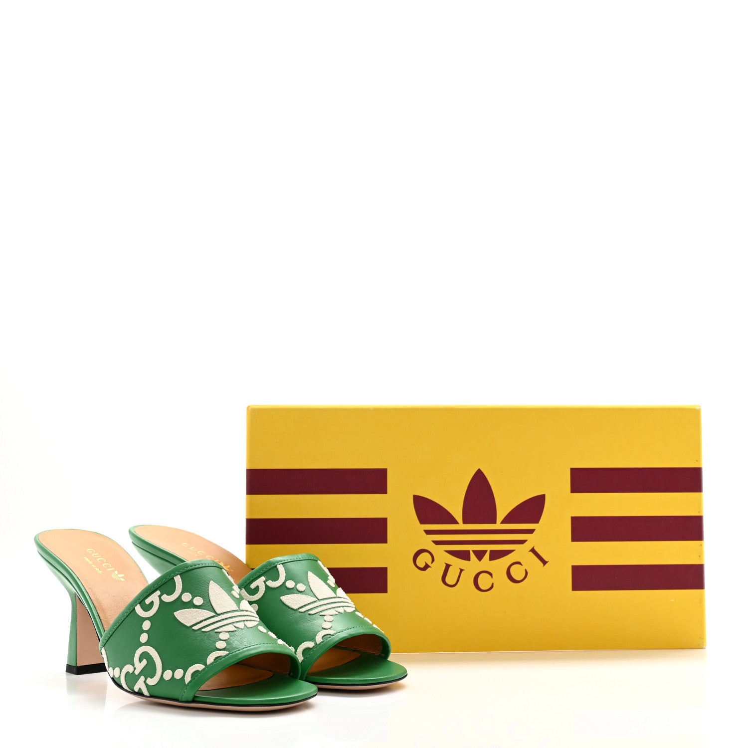 Gucci X ADIDAS Nappa Charlotte Suede Monogram Jumbo GG Trefoil 75mm Slide Sandals 38 New Shamarock Ivoire 10 of 10