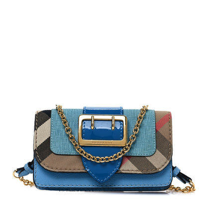 Burberry House Check Calfskin Mini Buckle Crossbody Bag Blue 1 of 7
