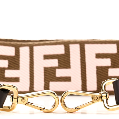 Fendi Canvas Ricamo Vitello Century FF 1974 Embroidered Adjustable Strap You Fango Rosa Confetto Chocolate 5 of 5