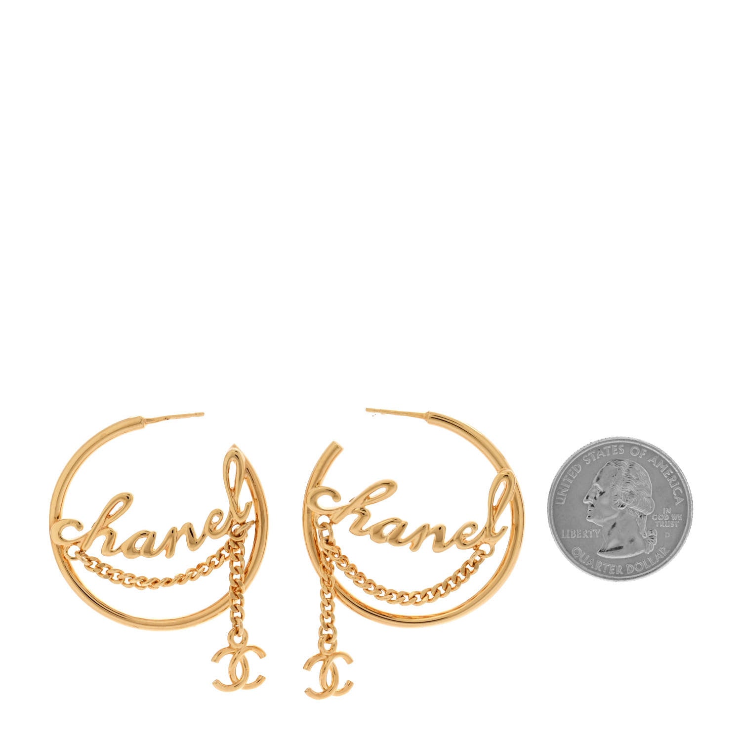 Chanel Metal Chain CC Hoop Earrings Gold 2 of 5