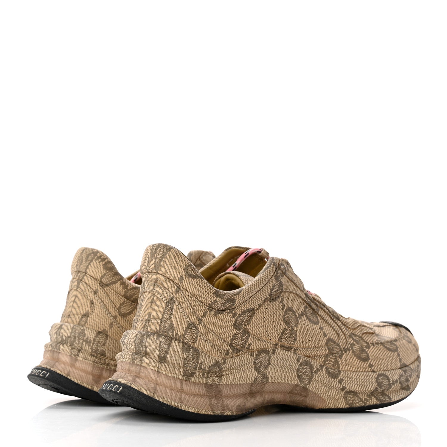 Gucci Ultralight Plume Calfskin Monogram Printed Womens Gucci Run Sneakers 37.5 Beige Ebony 4 of 8