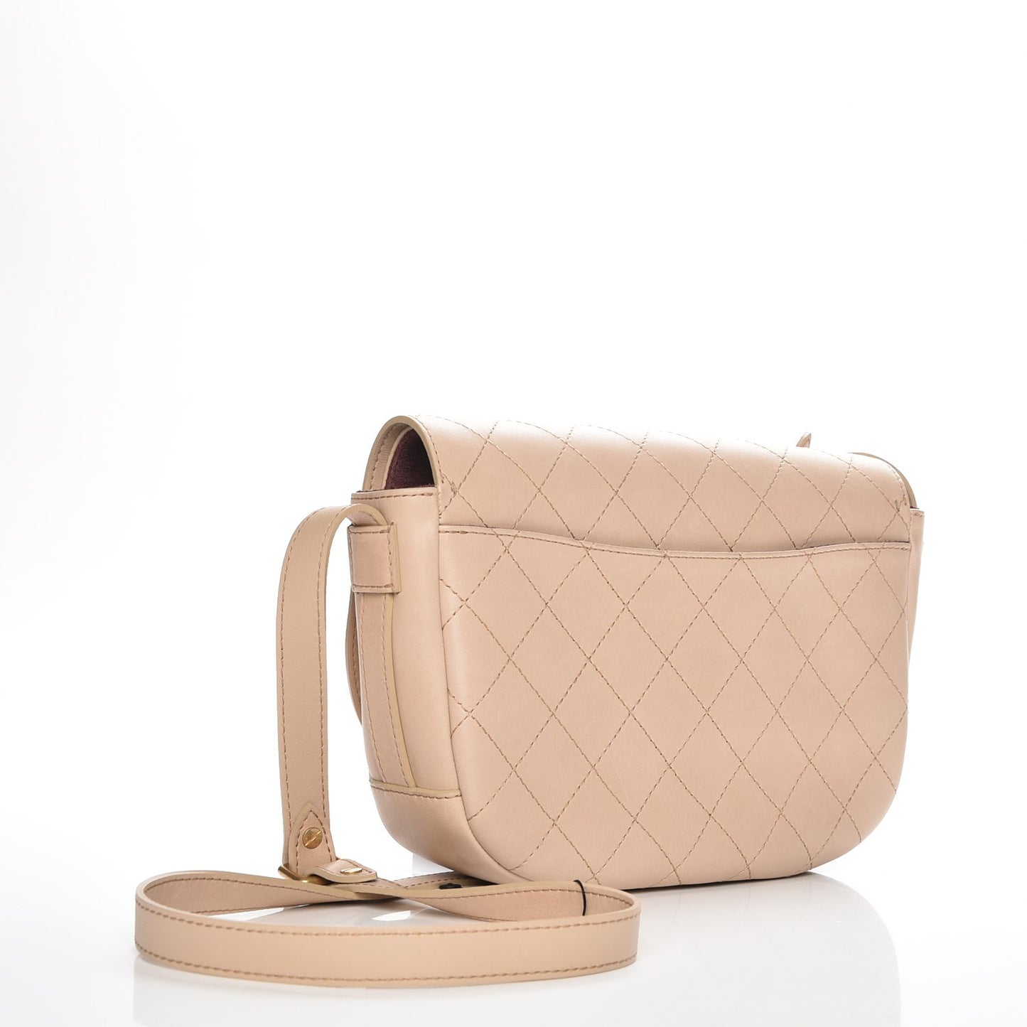 Calfskin Quilted Saddle Messenger Flap Beige