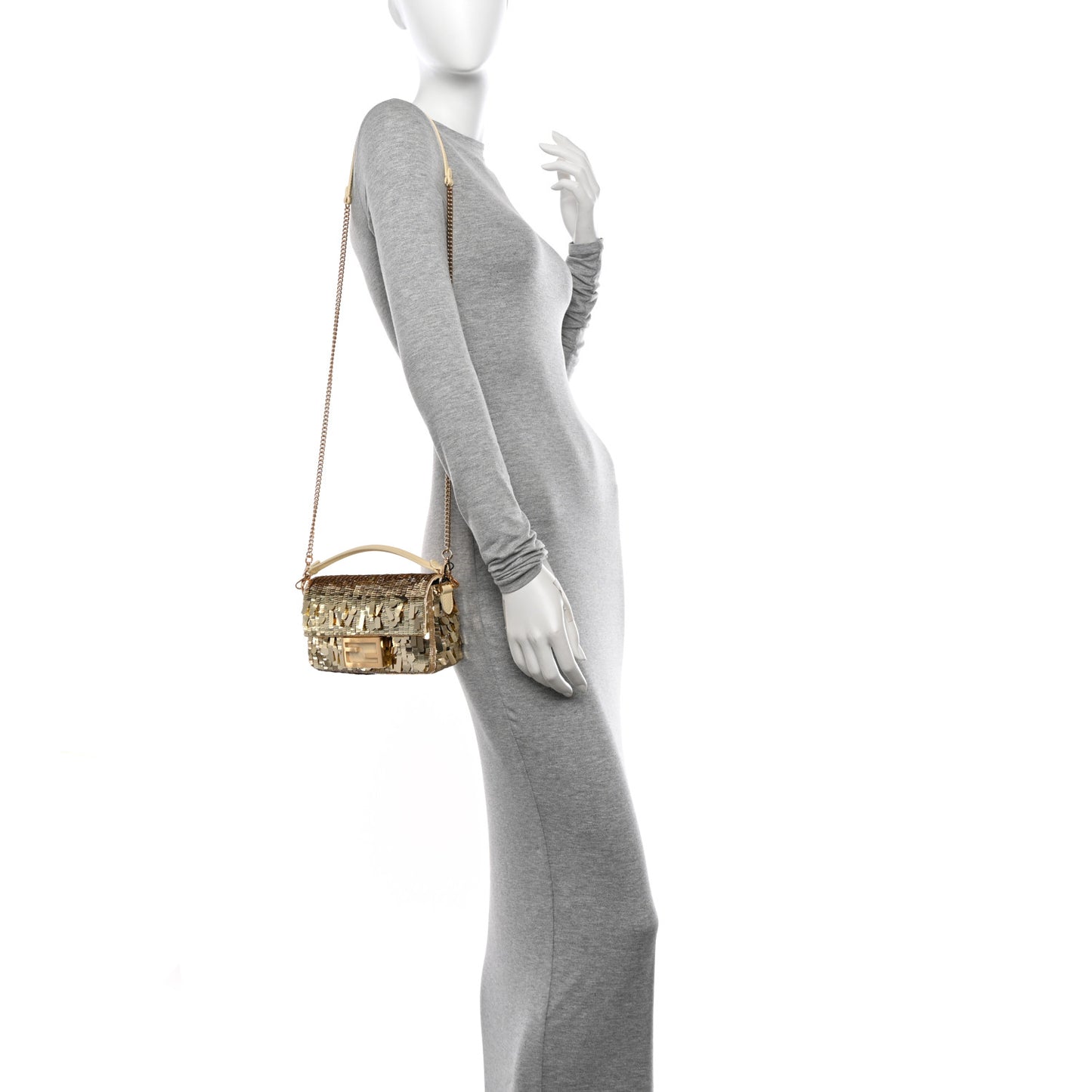 Sequin Paillettes Vitello Grace Sex and the City Mini Baguette Oro Chiaro