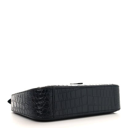 Saint Laurent Calfskin Crocodile Embossed Le 5 A 7 Hobo Black 4 of 10
