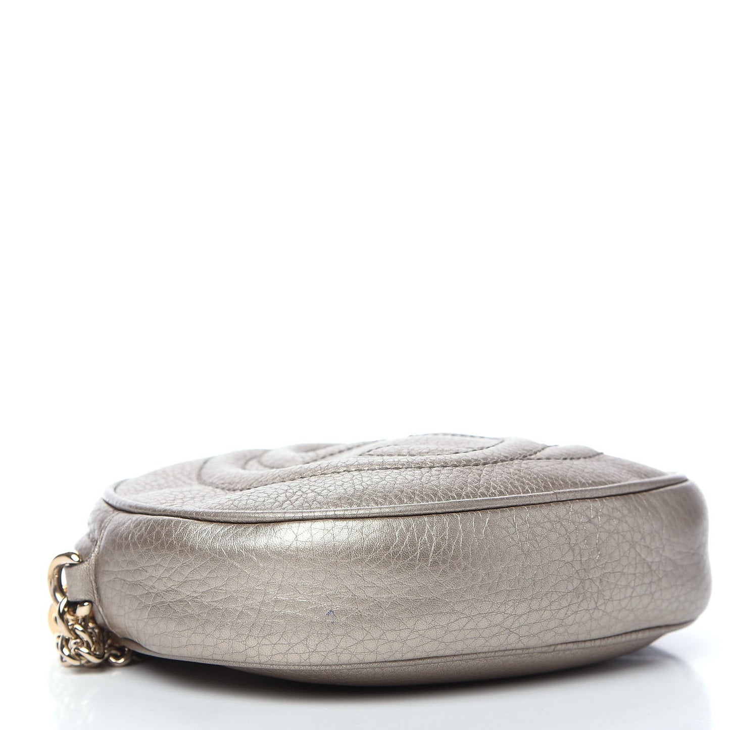 Metallic Pebbled Calfskin Mini Soho Chain Bag Golden Beige