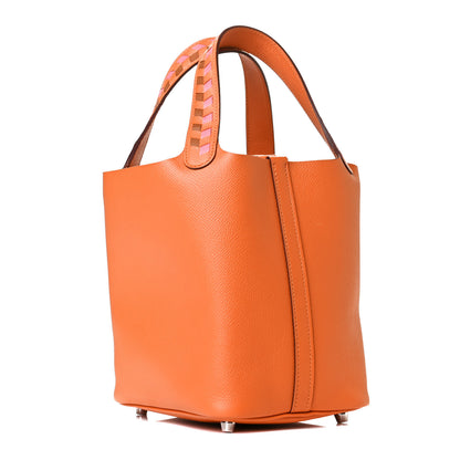 Hermes Epsom Tressage De Cuir Picotin Lock 18 PM Abricot Rose Azalee Gold 2 of 7