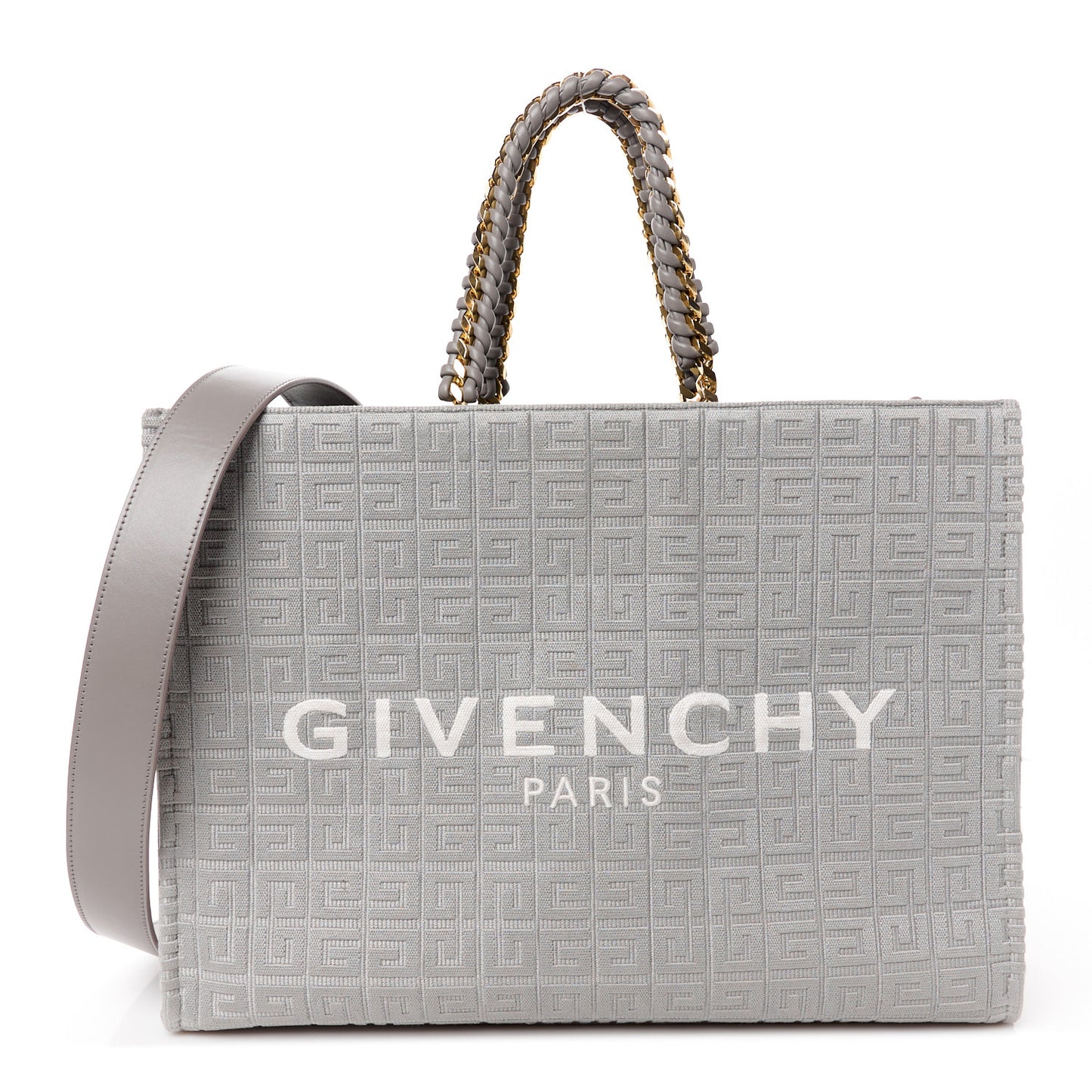 Canvas Jacquard 4G Medium Chain Tote Stone Grey