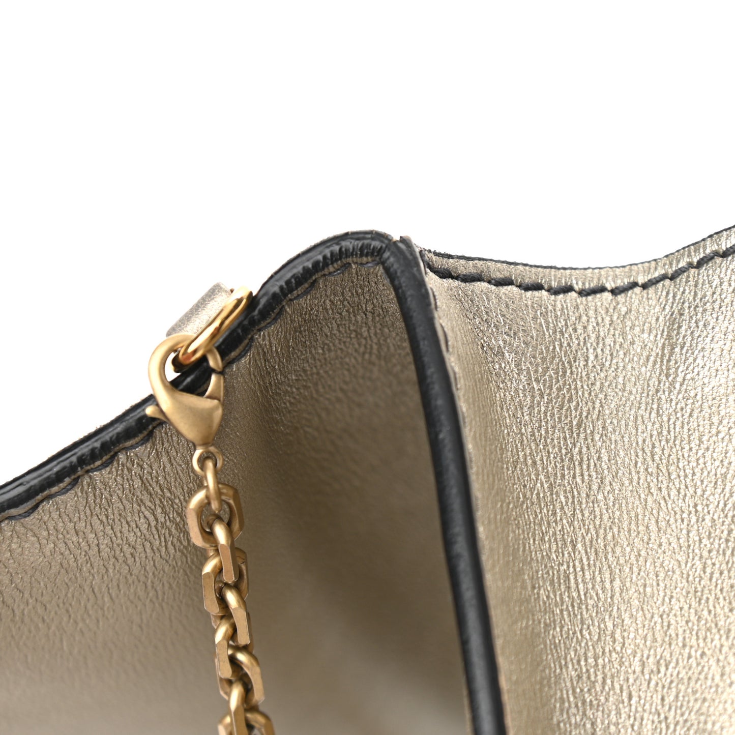 Metallic Calfskin Mini J'Adior Wallet On Chain Pouch Gold