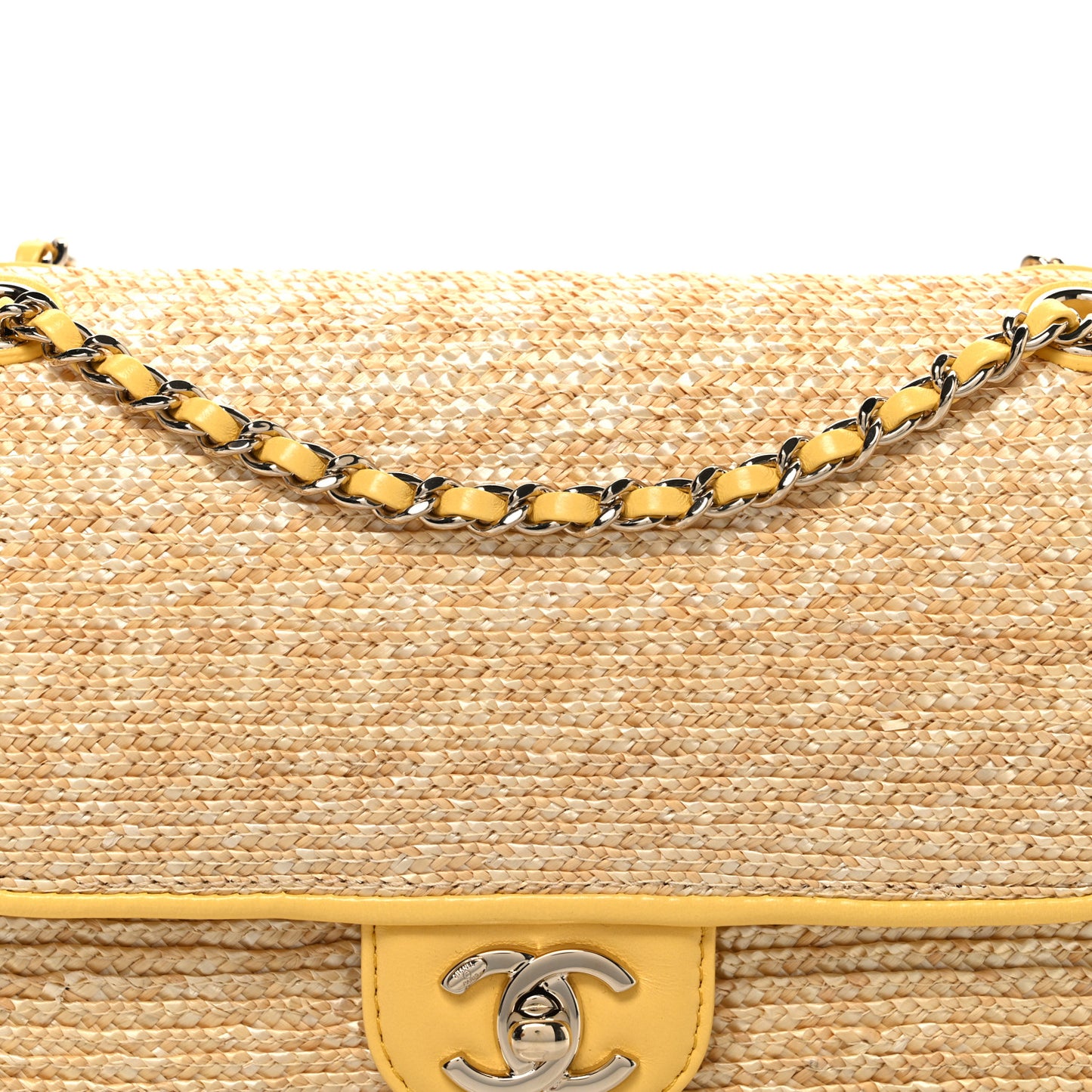 Raffia Lambskin Small Flap Bag Beige Yellow