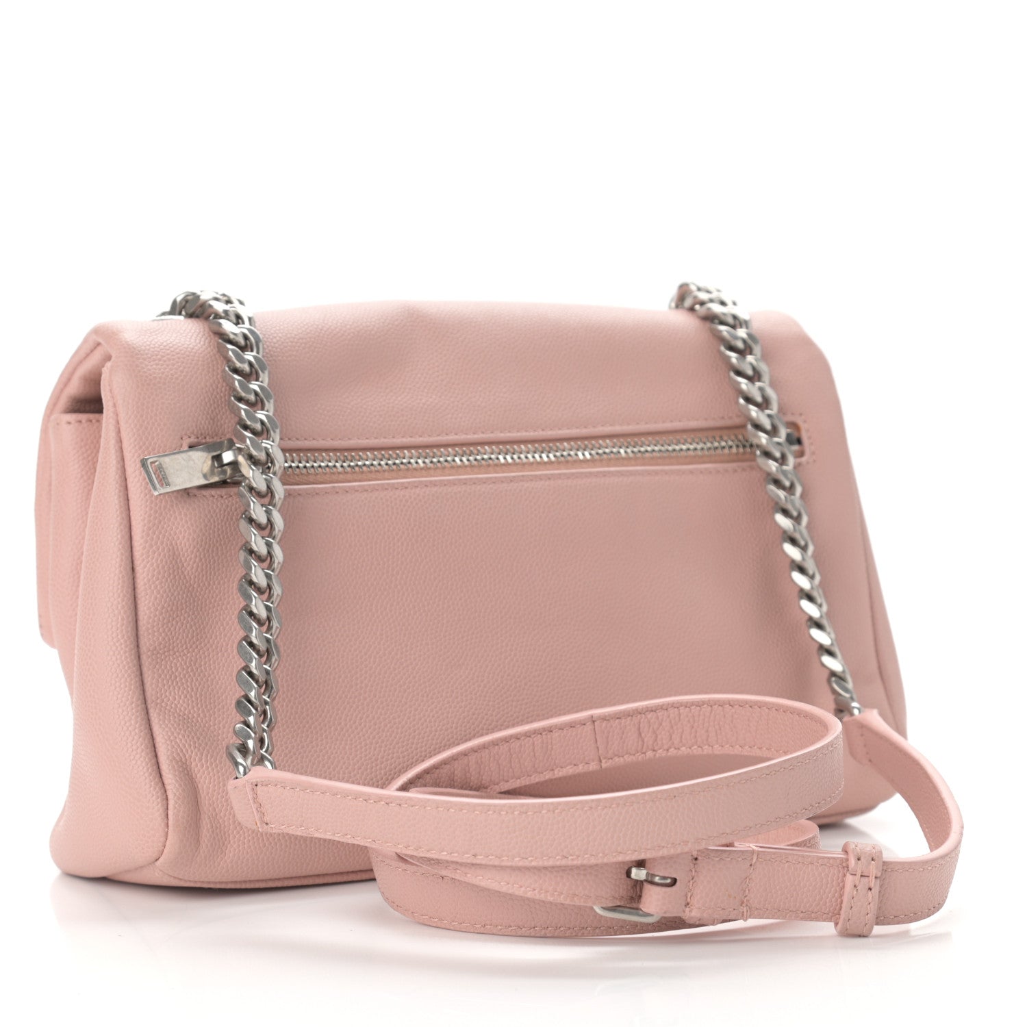 Saint Laurent Grain De Poudre Small West Hollywood Monogram Fold-Over Bag Pale Blush 3 of 10