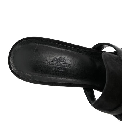 Hermes Suede Goatskin Satin Cute Sandals 39.5 Black 7 of 14