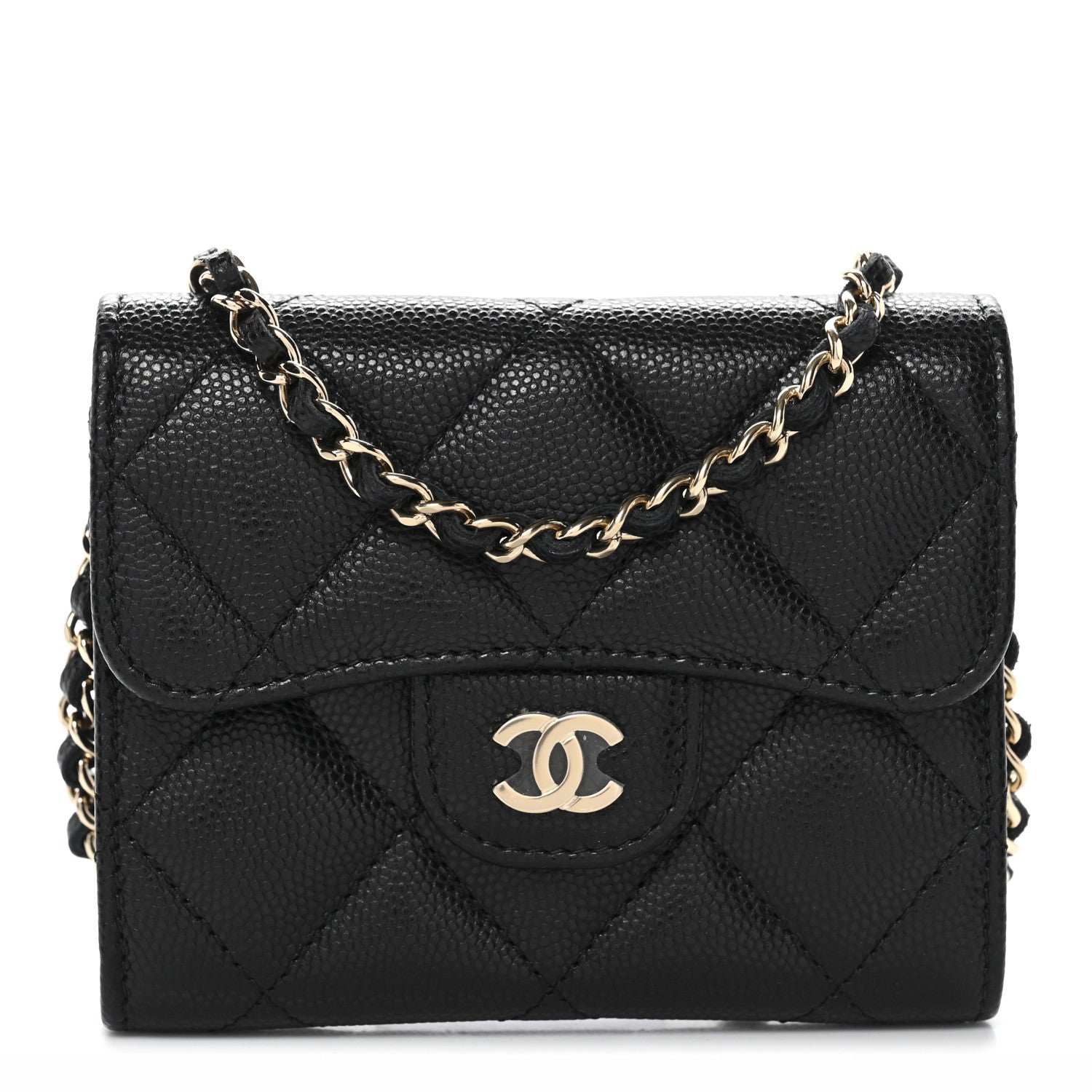 Chanel Caviar Quilted Flap Card Holder On Chain Black 1 of 11