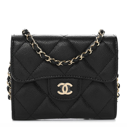 Chanel Caviar Quilted Flap Card Holder On Chain Black 1 of 11