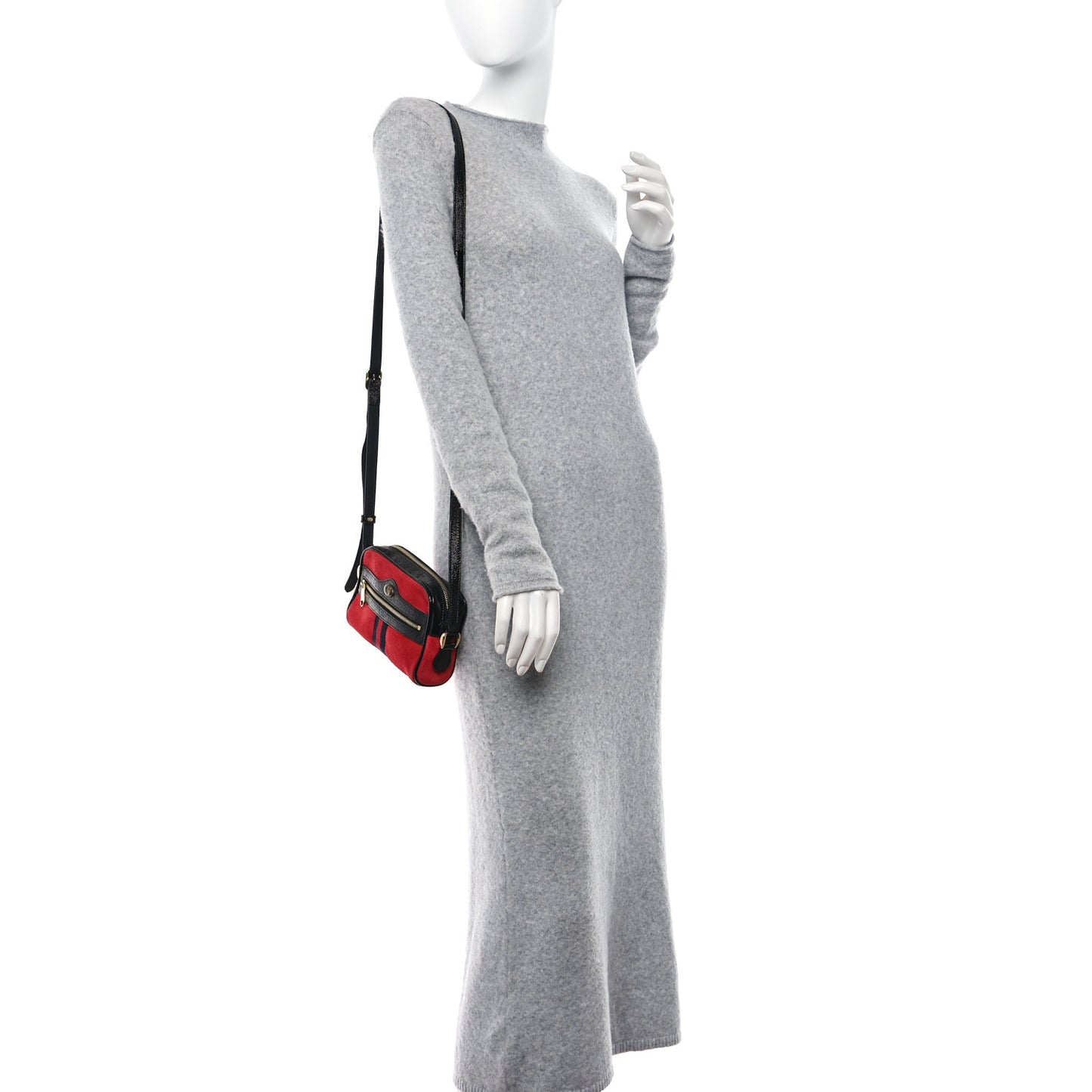 Suede Patent Web Mini Ophidia Shoulder Bag Red