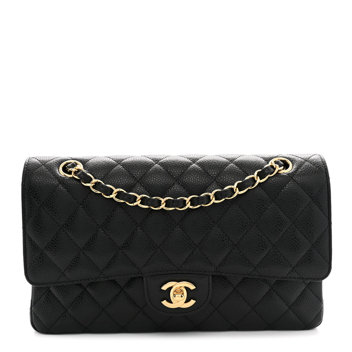 Caviar Quilted Medium Double Flap Black