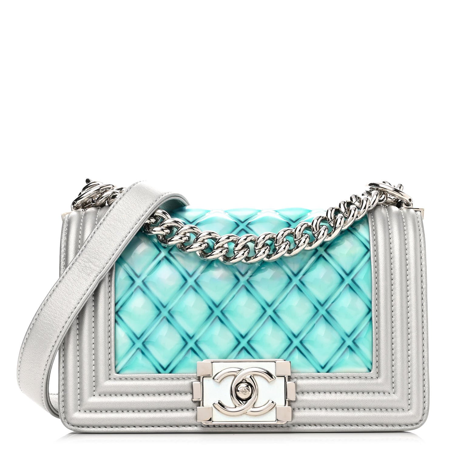 CHANEL Metallic Lambskin PVC Quilted Small Boy Flap Blue
