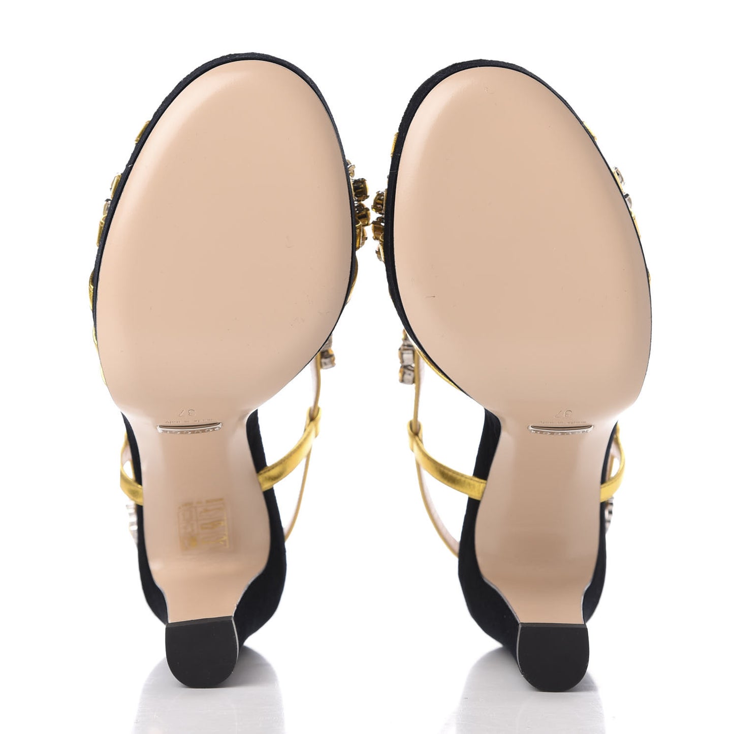 Velvet Nappa Crystal Zephyra Slingback Platform High Heel Sandals 37 Black Gold