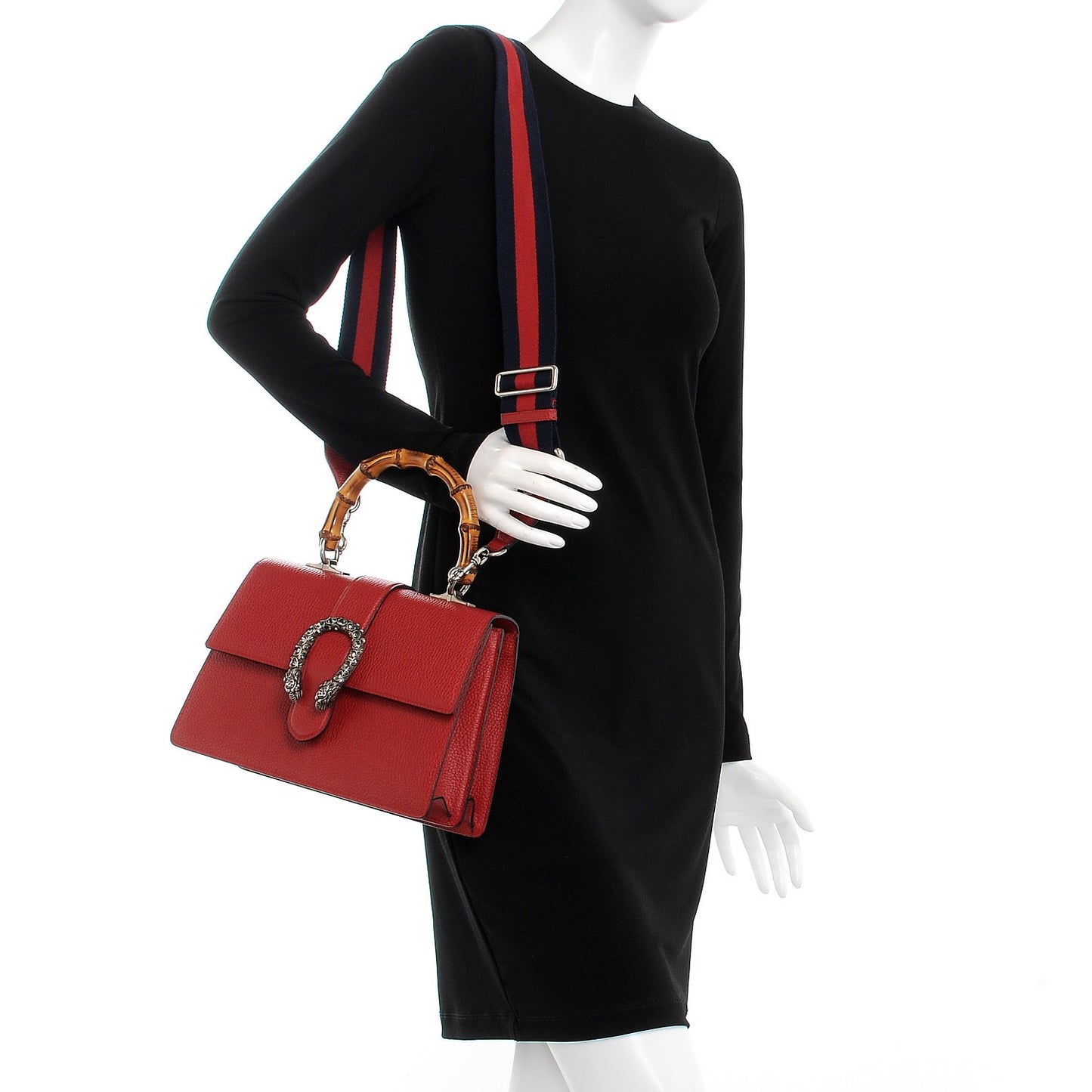 Dollar Calfskin Crystal Web Medium Dionysus Bamboo Top Handle Bag Hibiscus Red Black Diamond