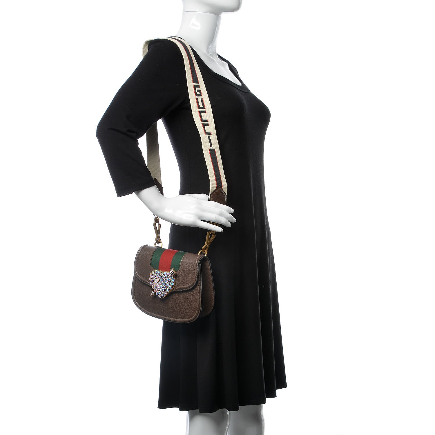 Gucci Textured Calfskin Web Crystal Heart Stripe Small Totem Shoulder Bag New Acero 2 of 7