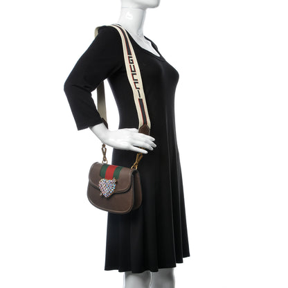 Gucci Textured Calfskin Web Crystal Heart Stripe Small Totem Shoulder Bag New Acero 2 of 7