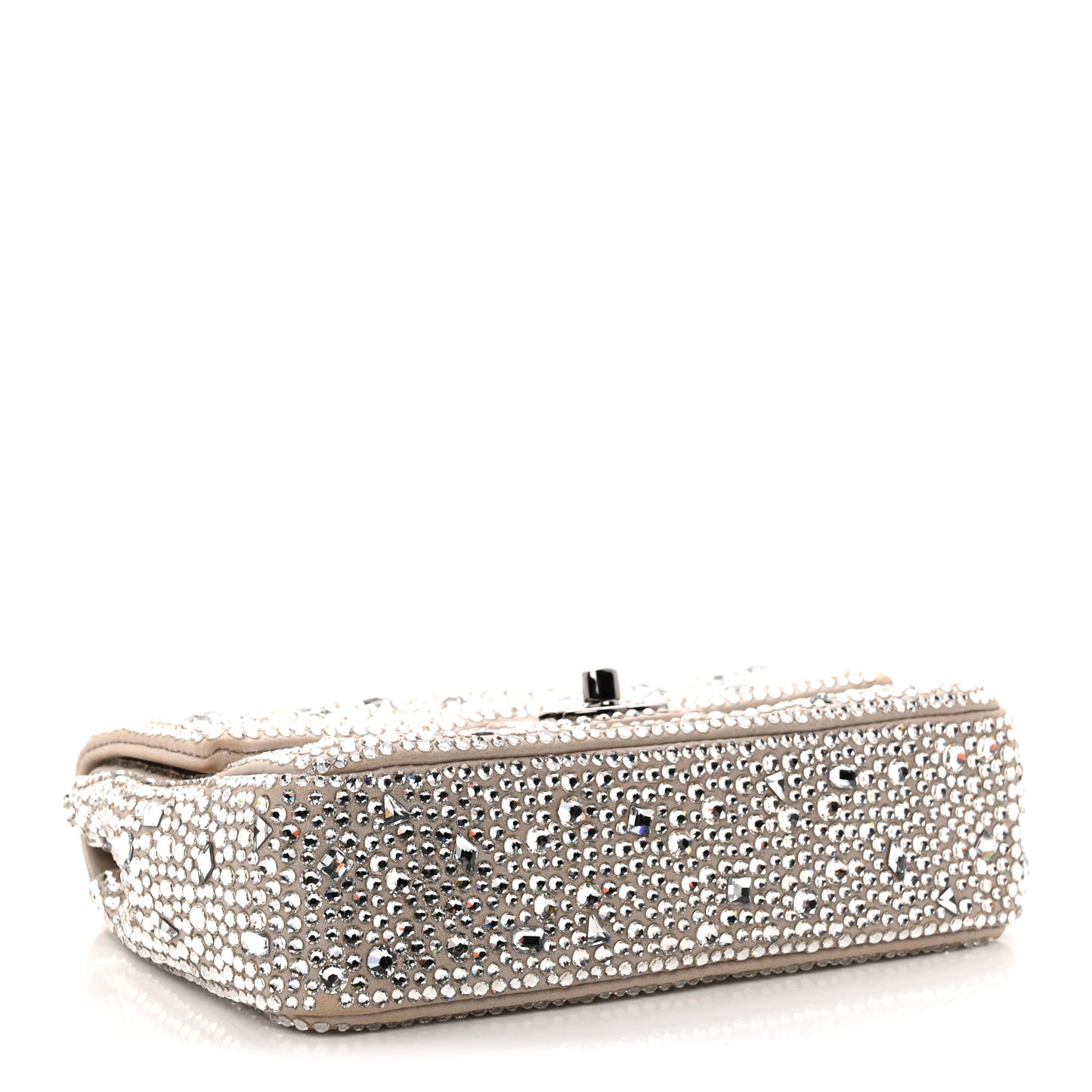 Suede Calfskin Crystal Mini Flap Silver