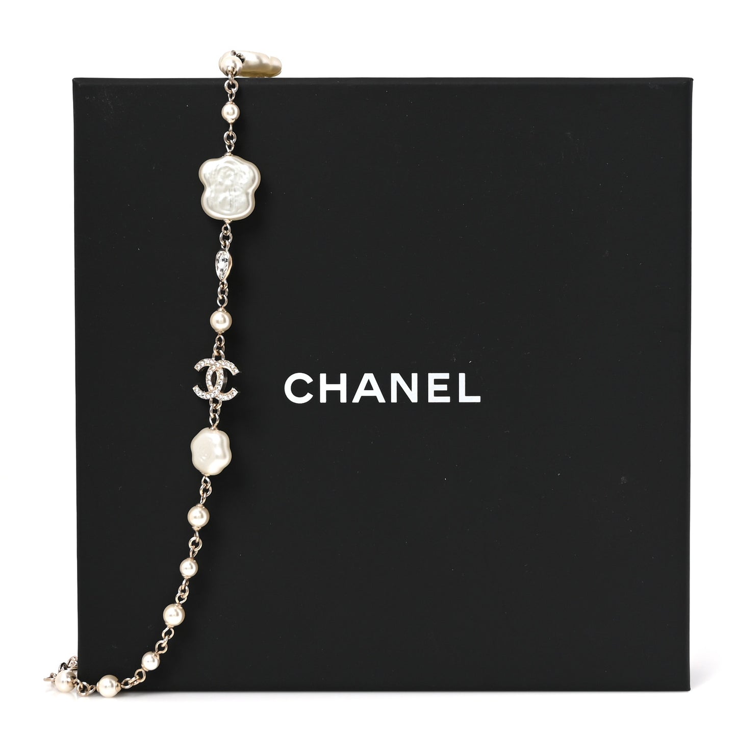 Pearl Crystal Camellia CC Necklace Gold