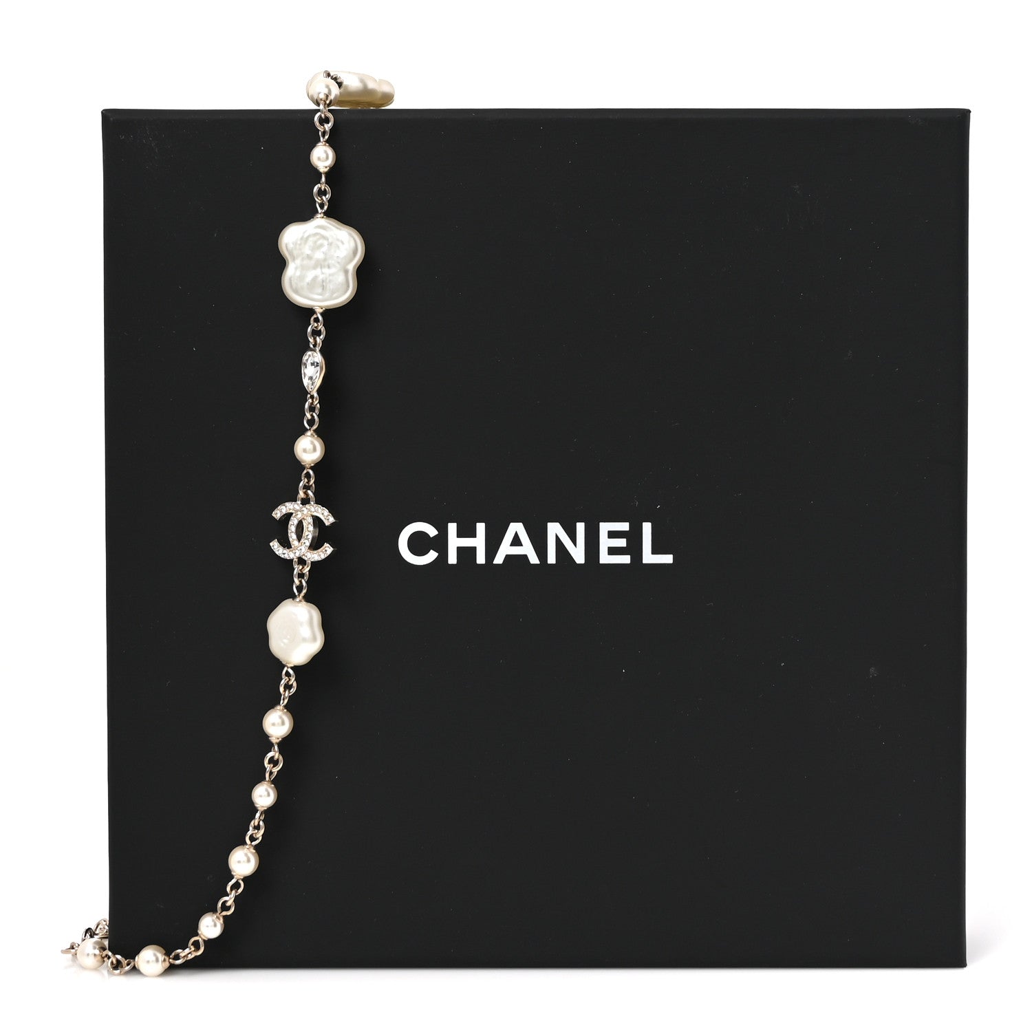 Chanel Pearl Crystal Camellia CC Necklace Gold 5 of 5