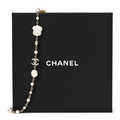 Chanel Pearl Crystal Camellia CC Necklace Gold 5 of 5