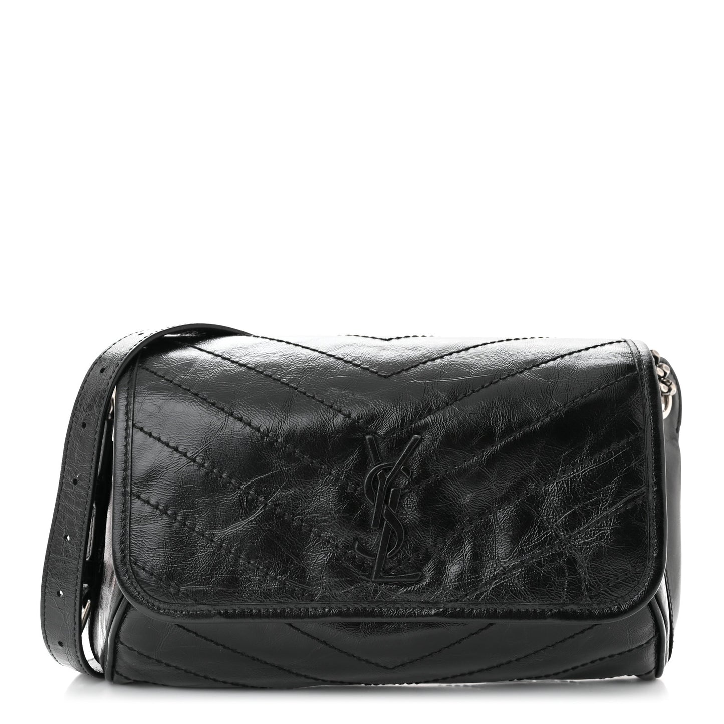 Crinkled Calfskin Matelasse Monogram Niki Body Bag Black