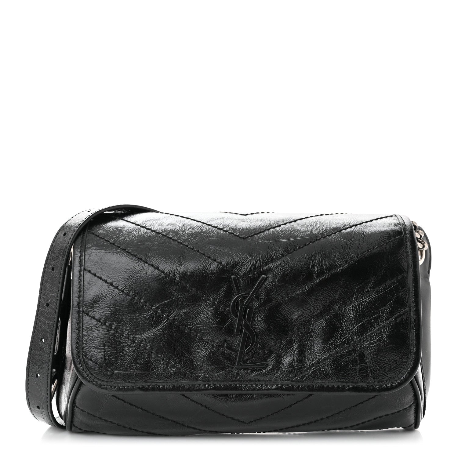 Saint Laurent Crinkled Calfskin Matelasse Monogram Niki Body Bag Black 1 of 9
