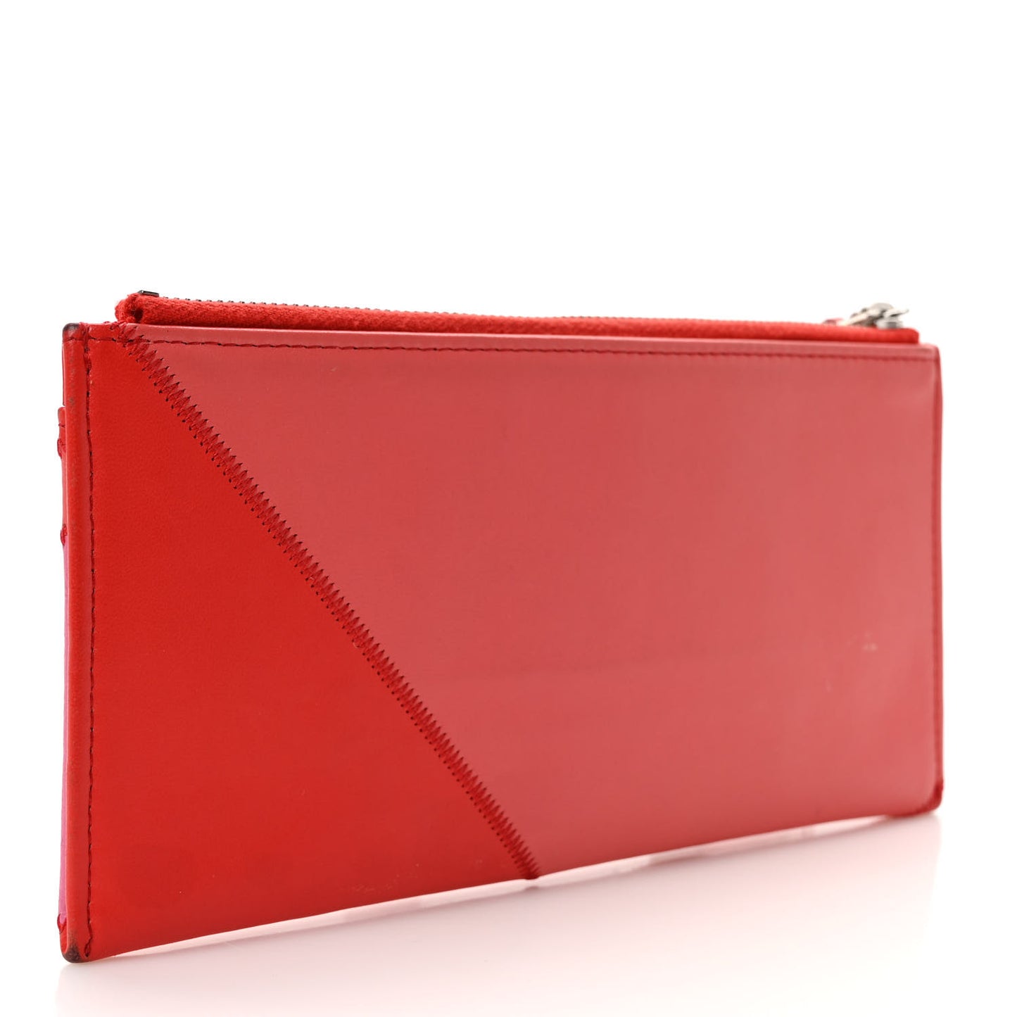 Lambskin Patchwork CC Tassel Zip Pouch Red Pink