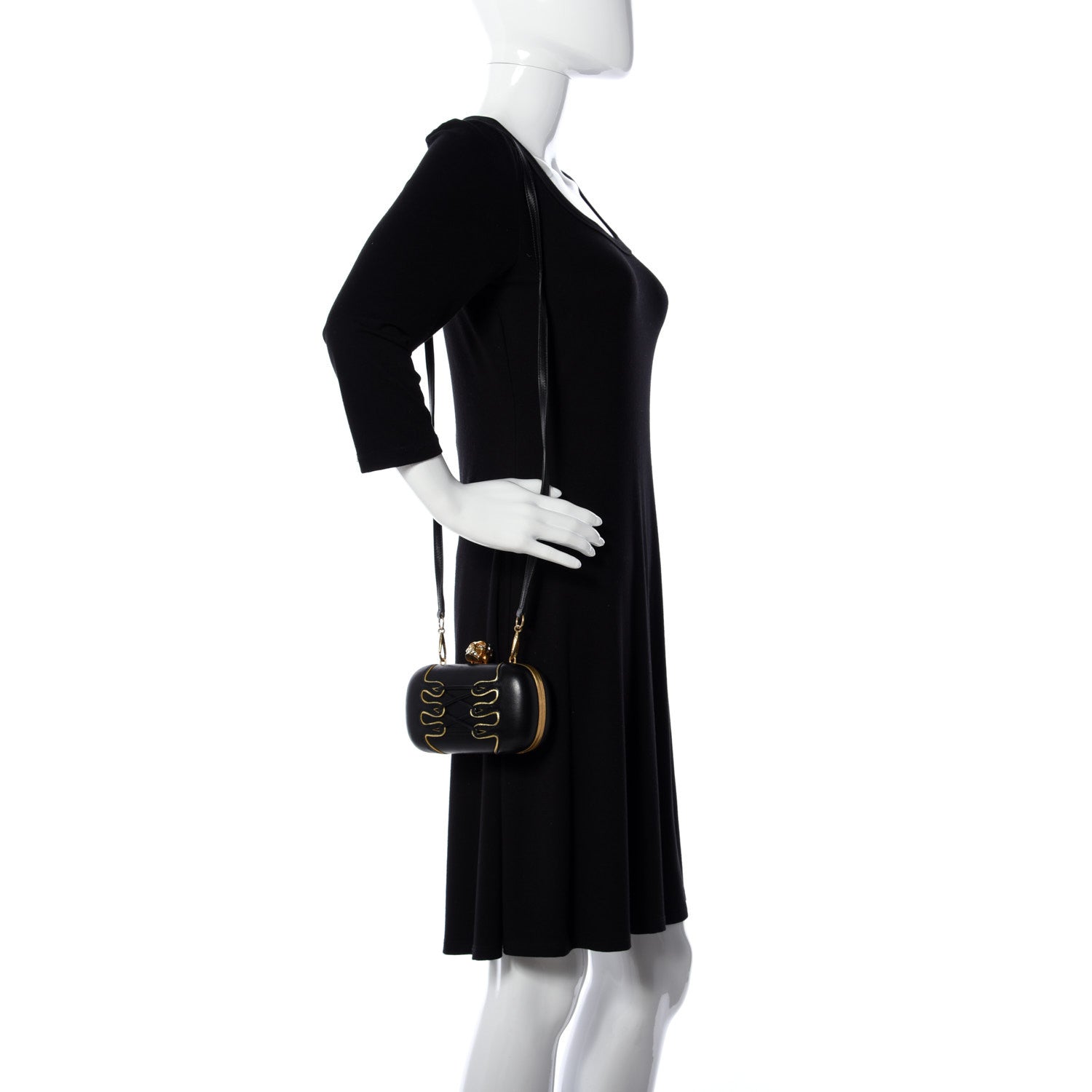 Alexander McQueen Calfskin Corset Skull Box Clutch Black 2 of 8