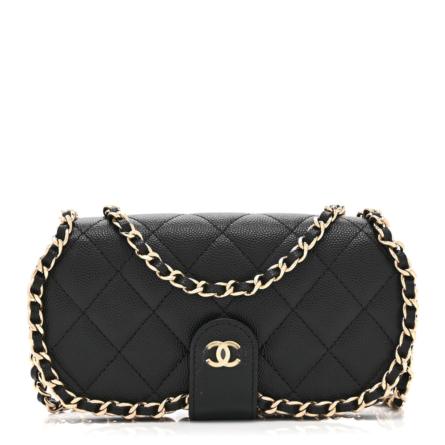 Caviar Quilted Chain Glasses Case Black