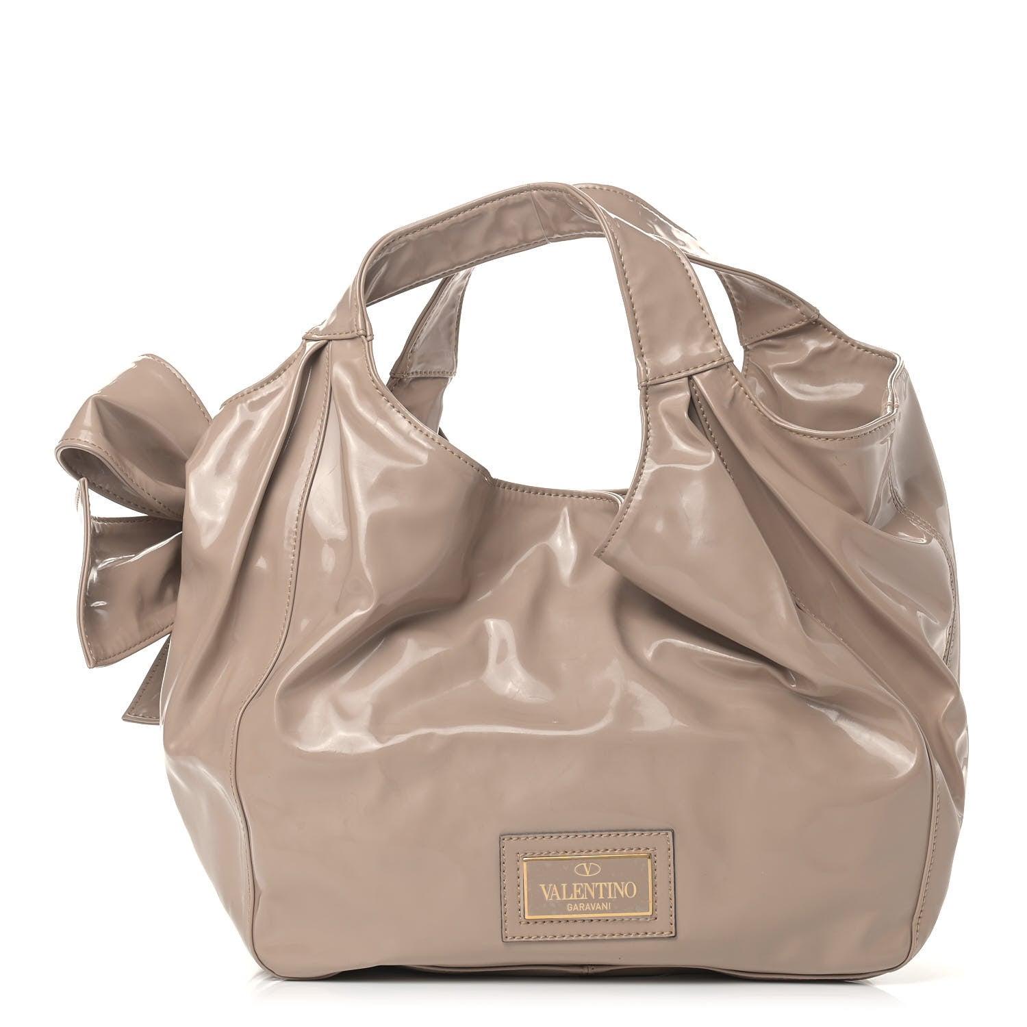Valentino Garavani Patent Lacca Large Nuage Bow Hobo Nude 1 of 11