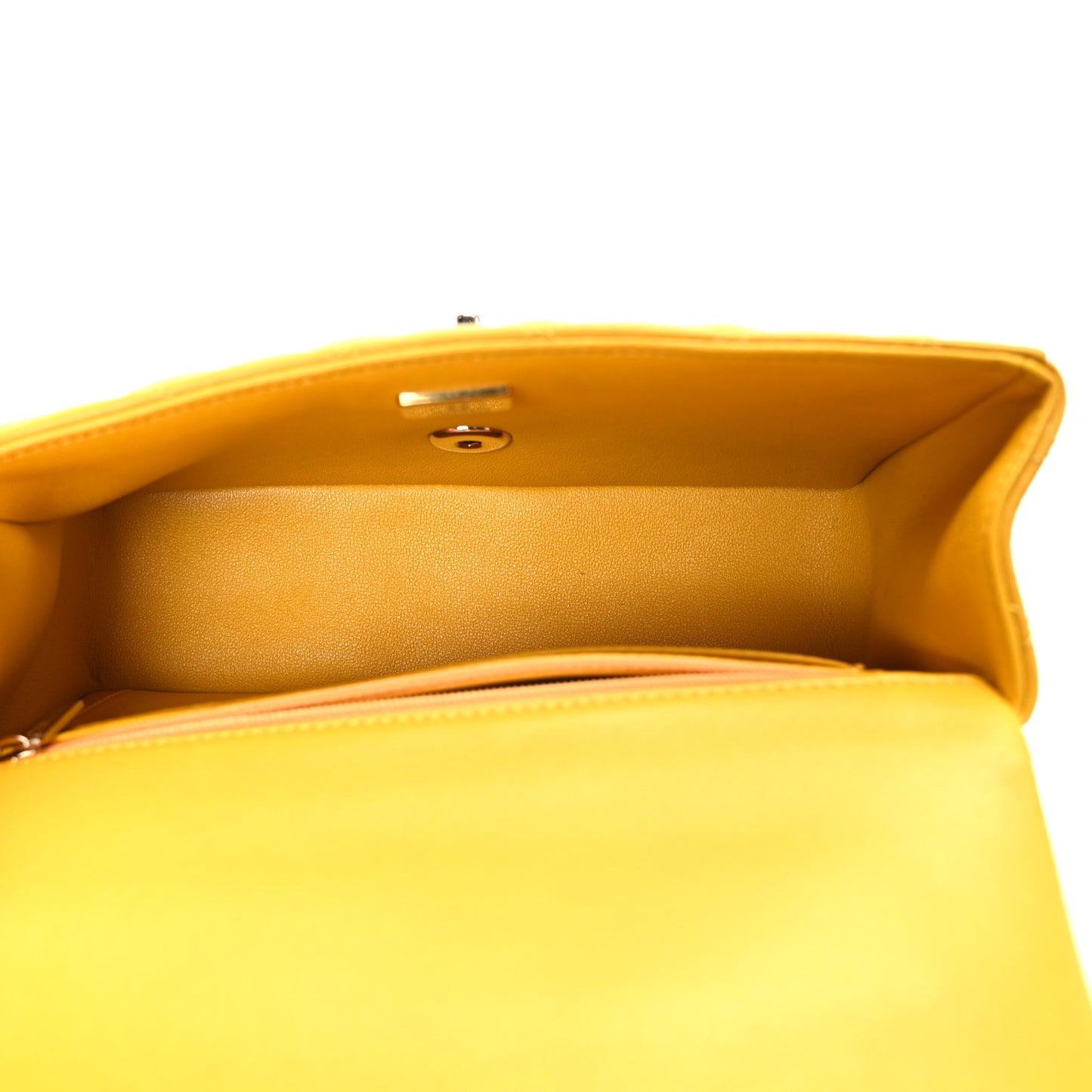 Lambskin Quilted Mini Top Handle Rectangular Flap Yellow