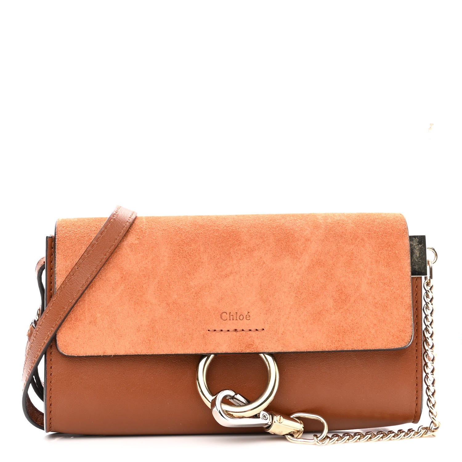Chloe Suede Calfskin Mini Faye Shoulder Bag Tobacco 1 of 8